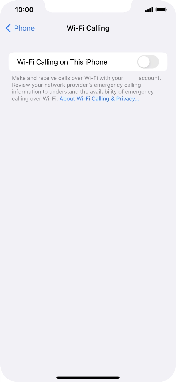 Press the indicator next to 'Wi-Fi Calling on This iPhone' to turn the function on or off. Press the indicator next to 'Wi-Fi Calling on This iPhone' to turn the function on or off.