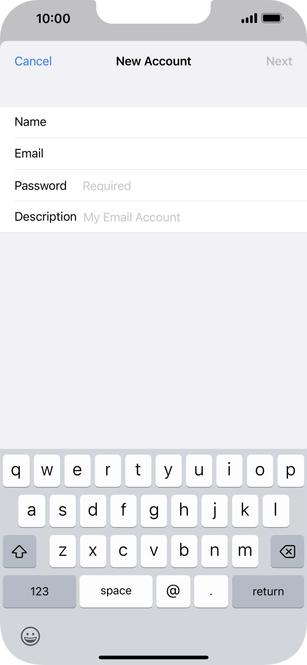 Press Password and key in the password for your email account. Press Password and key in the password for your email account.