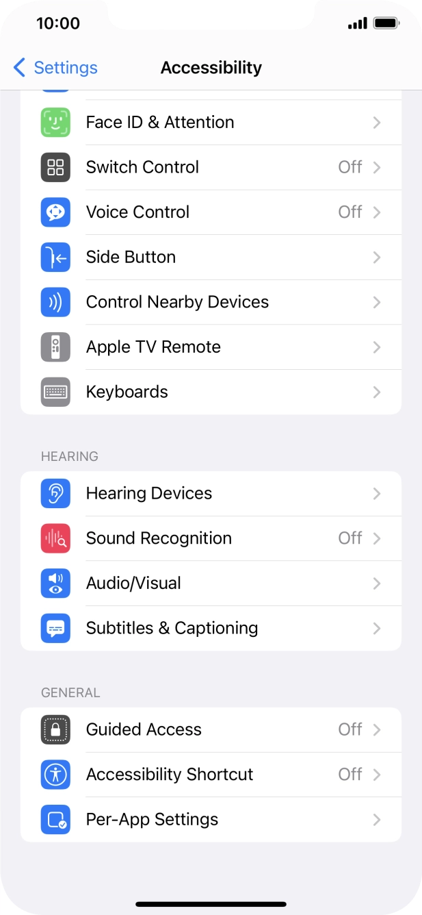 Press the required category below 'HEARING' and follow the instructions on the screen to select the required settings.