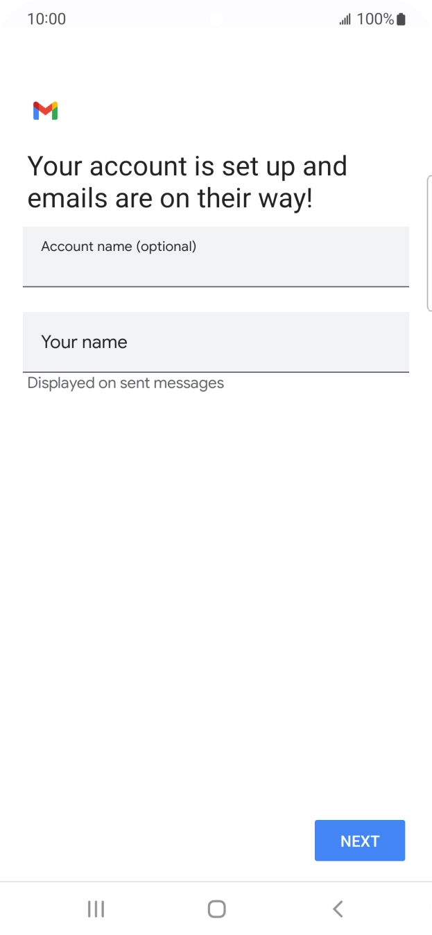 Press the field below 'Account name (optional)' and key in the required name. Press the field below 'Account name (optional)' and key in the required name.