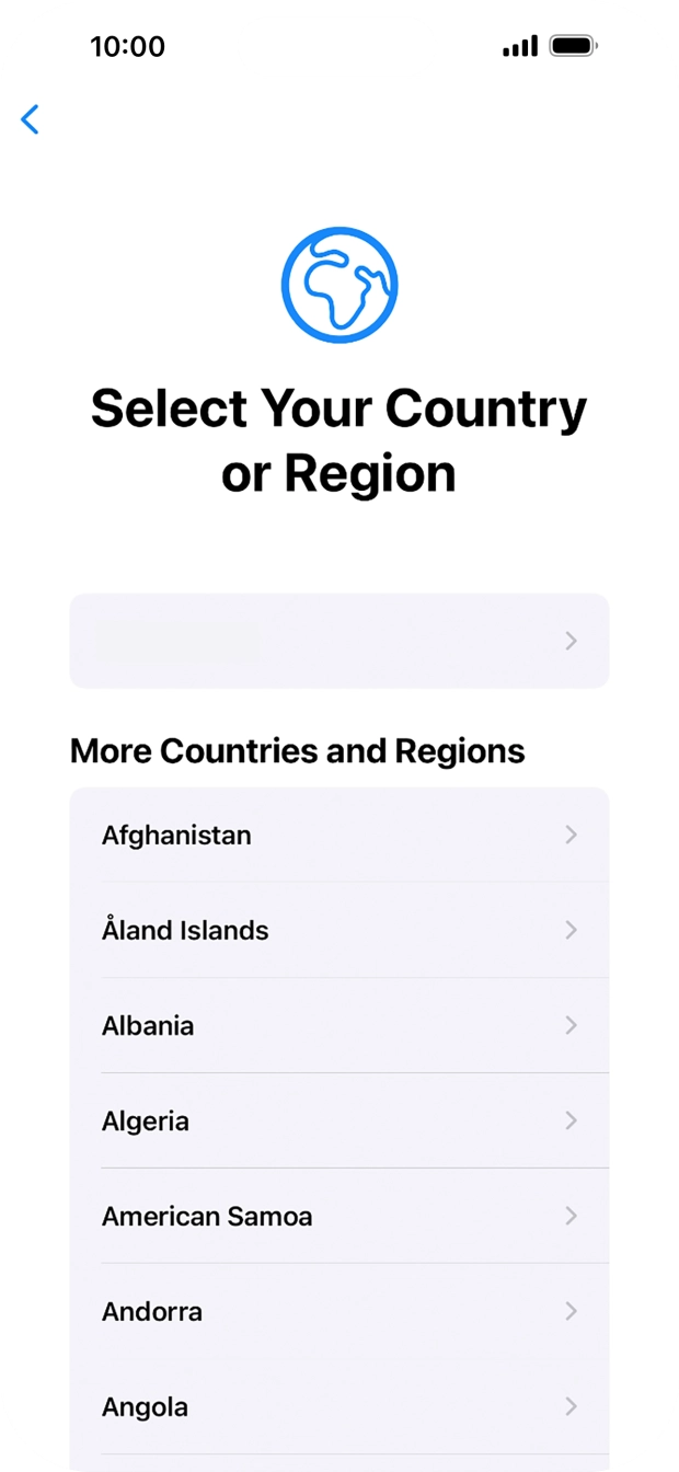 Press the required country or area. Press the required country or area.
