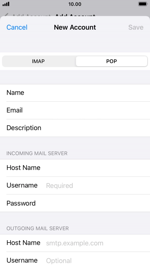 Press Username and key in the username for your email account. Press Username and key in the username for your email account.