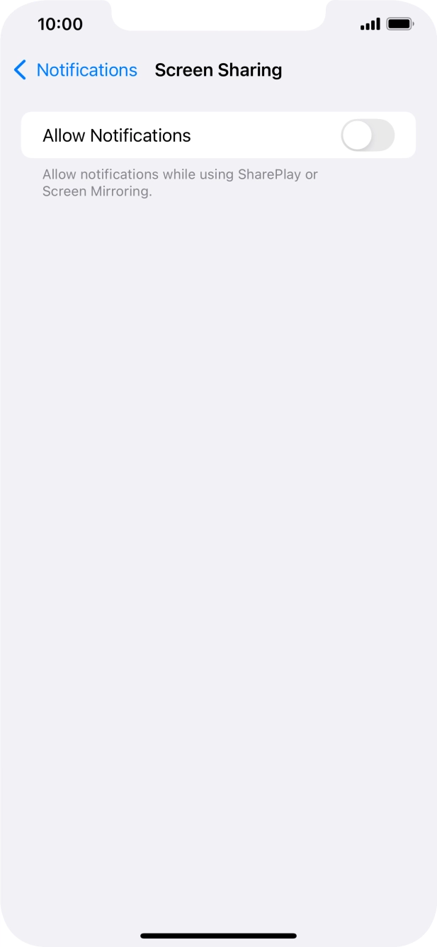 Press the indicator next to 'Allow Notifications' to turn the function on or off. Press the indicator next to 'Allow Notifications' to turn the function on or off.
