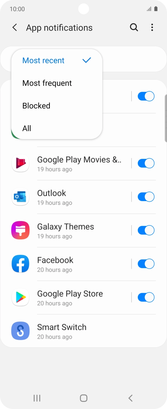 Press the required setting.