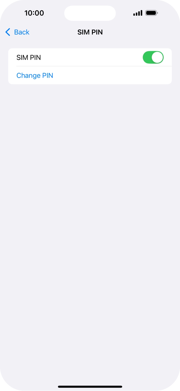 Press the indicator next to 'SIM PIN' to turn the function on or off.