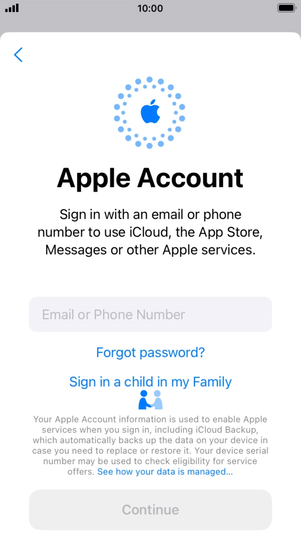 Press Email or Phone Number and key in the username for your Apple ID.