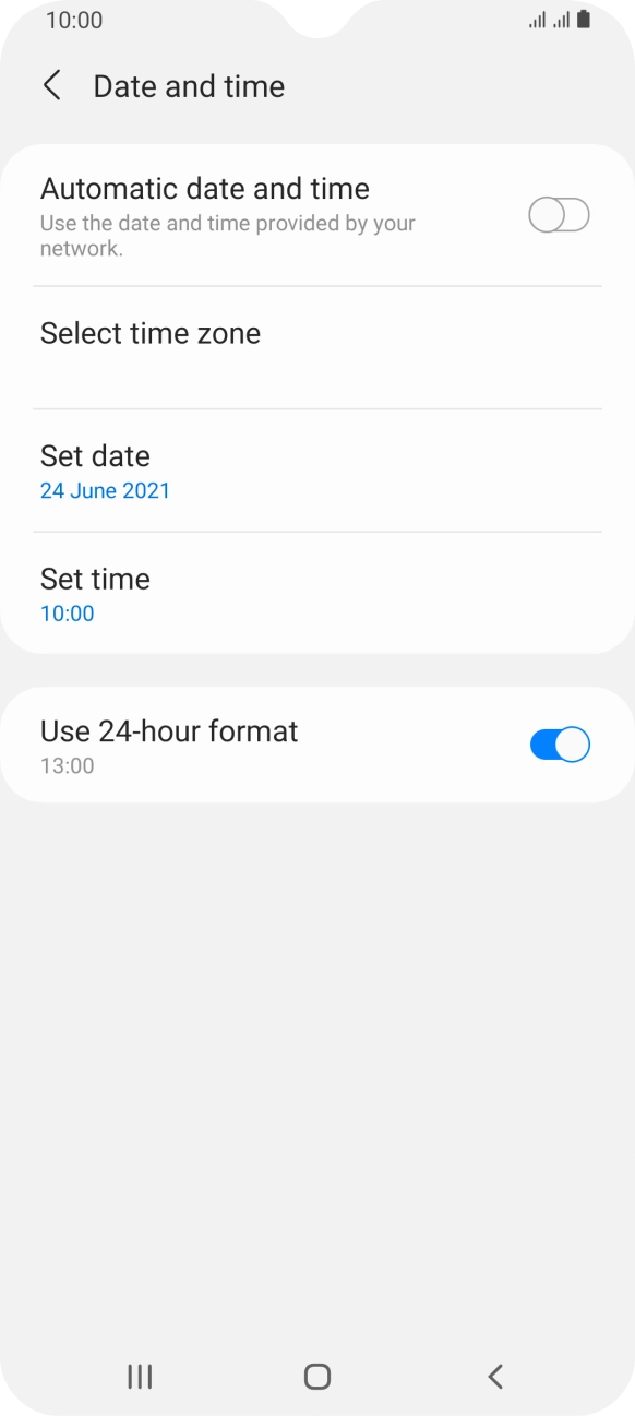 Press the indicator next to 'Automatic date and time' to turn on the function.