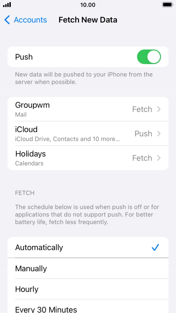 Press the indicator next to 'Push' to turn the function on or off. Press the indicator next to 'Push' to turn the function on or off.