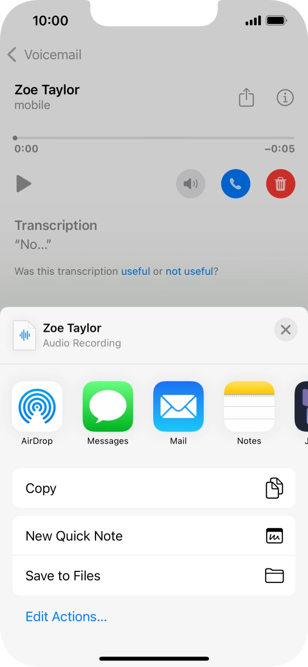 Press the required setting and follow the instructions on the screen to share or save the message.