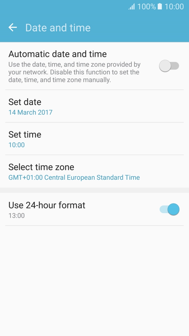 Press the indicator next to 'Automatic date and time' to turn on the function.