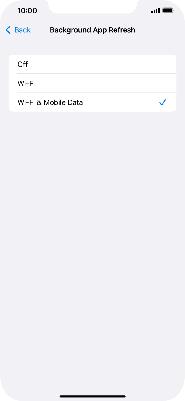 To turn off background refresh of apps, press Off. To turn off background refresh of apps, press Off.