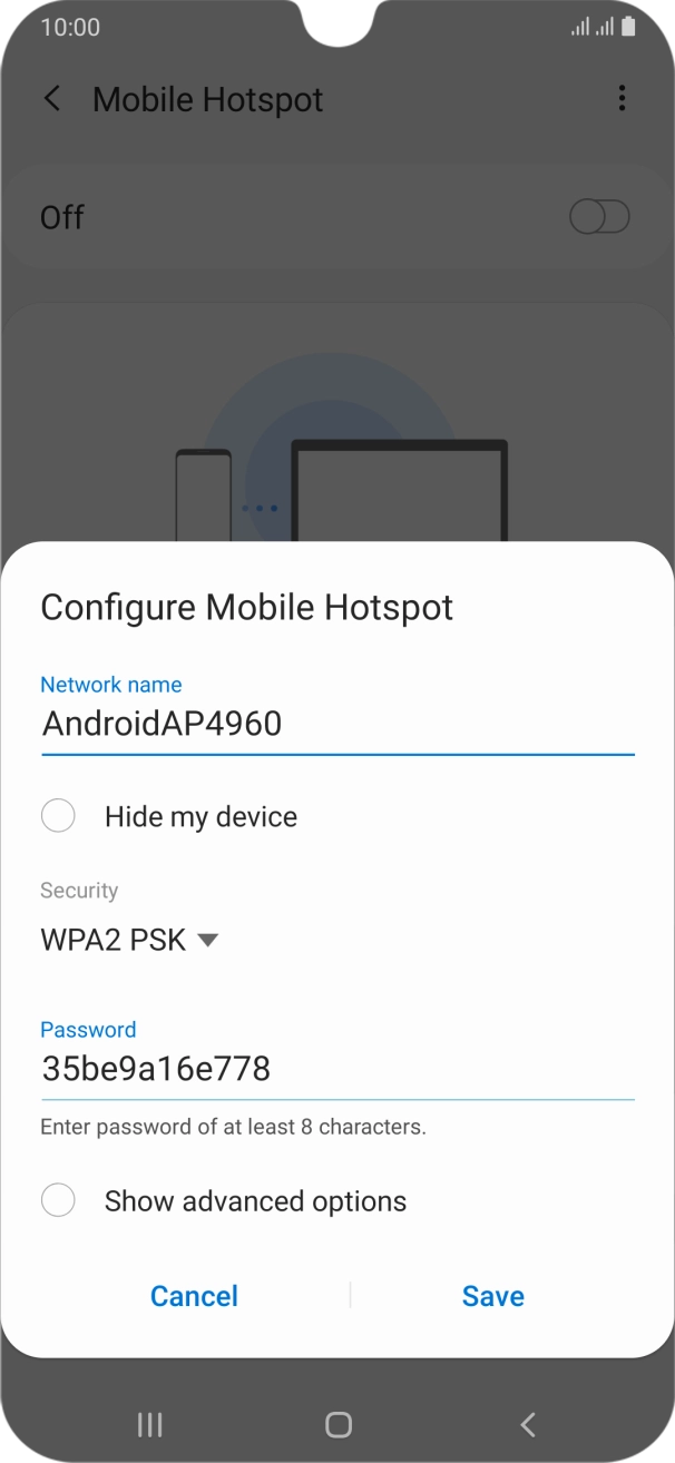 Press the field below 'Network name' and key in the required name.