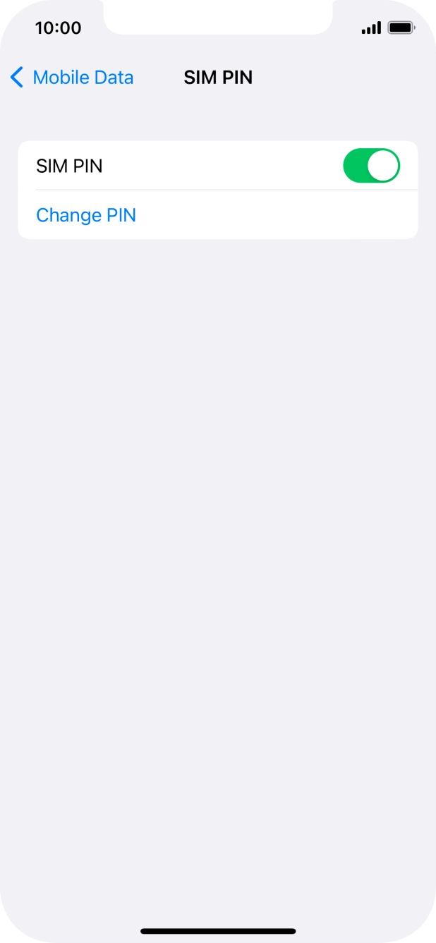 Press the indicator next to 'SIM PIN' to turn the function on or off.