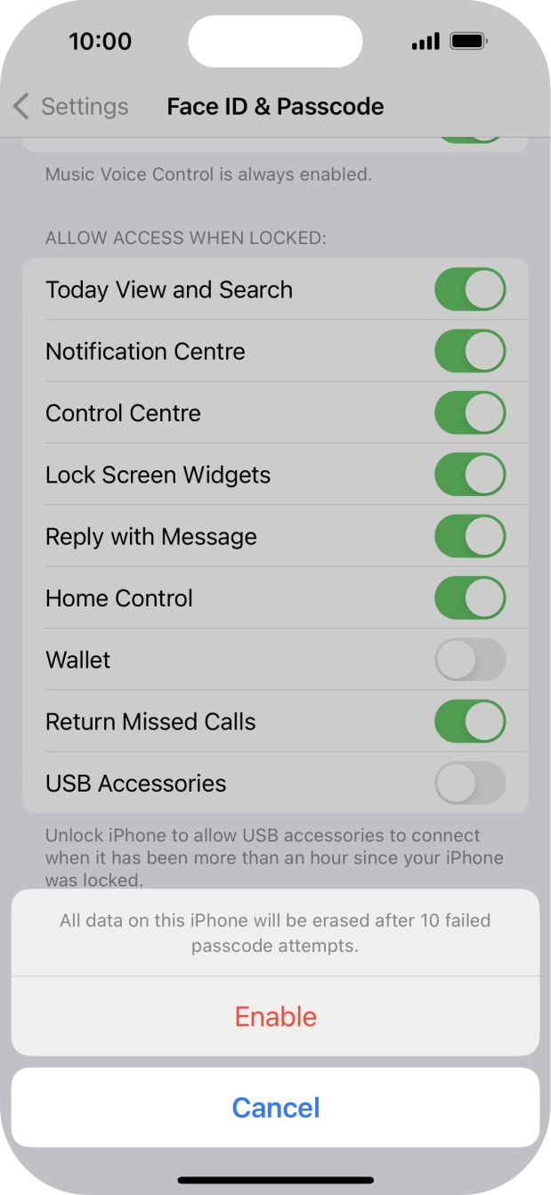 If you turn on the function, press Enable. If you turn on the function, press Enable.
