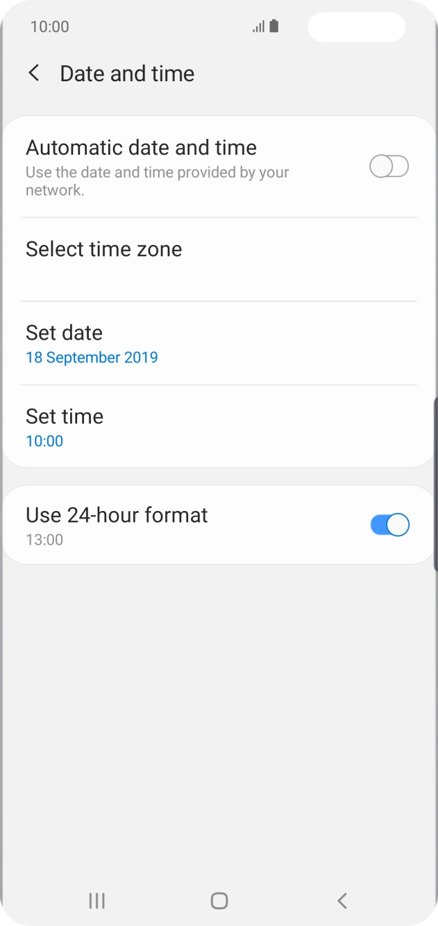 Press the indicator next to 'Automatic date and time' to turn on the function.
