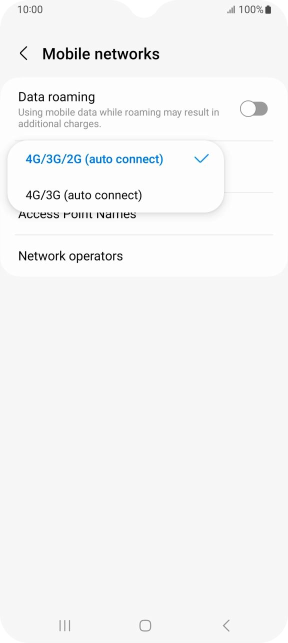 Press the required network mode.