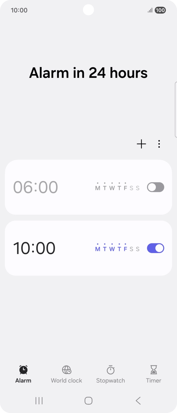 Press the indicator next to the required alarm to turn the alarm on or off.