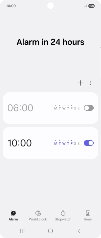 Press the indicator next to the required alarm to turn the alarm on or off.