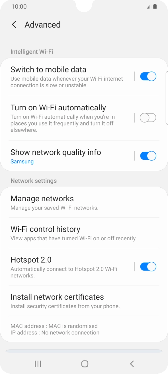Press the indicator next to 'Switch to mobile data' to turn the function on or off.