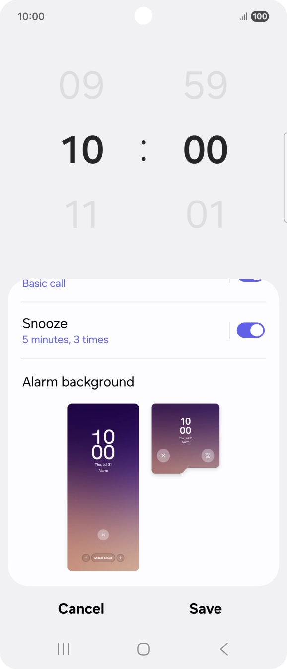 Press the indicator next to 'Snooze' to turn snooze on or off.