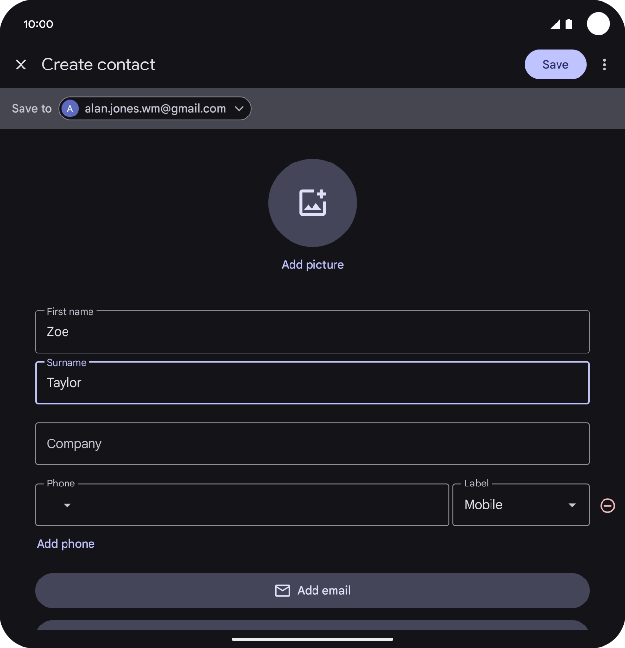 Press the field below 'Phone' and key in the required phone number.