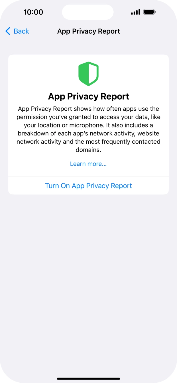 Press Turn On App Privacy Report to turn on the function.
