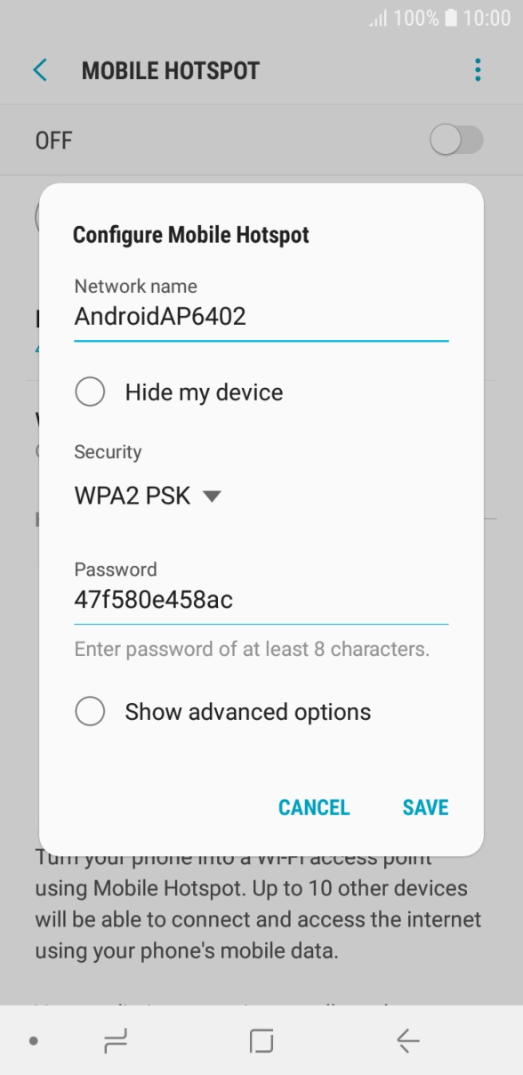 Press the field below 'Network name' and key in the required name.