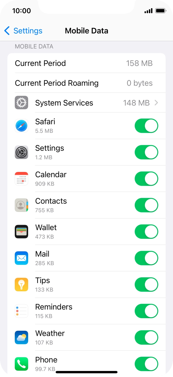 Press the indicators next to the required applications to turn the function on or off. Press the indicators next to the required applications to turn the function on or off.