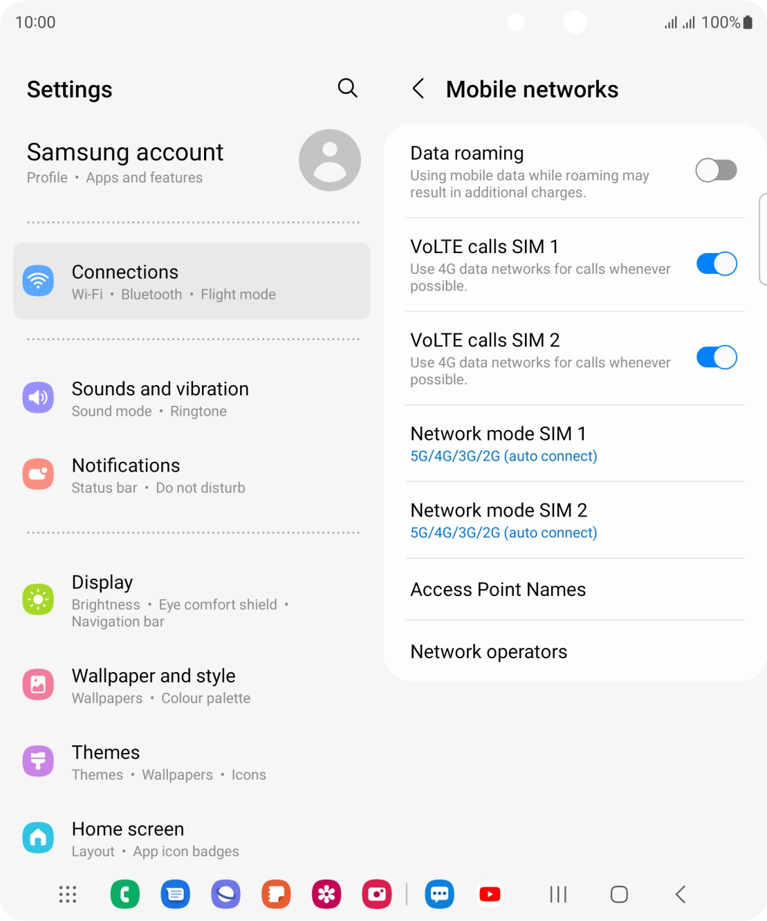 Press the indicator next to 'VoLTE calls ‹SIM›' to turn the function on or off.