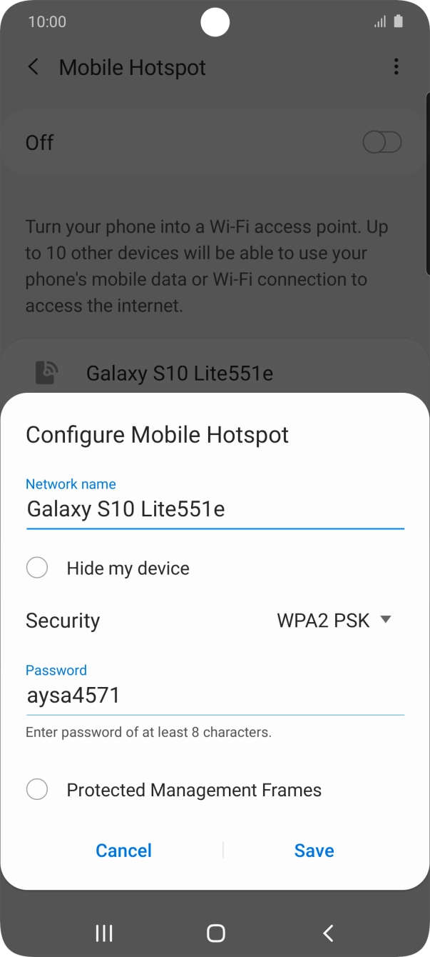 Press the field below 'Network name' and key in the required name.