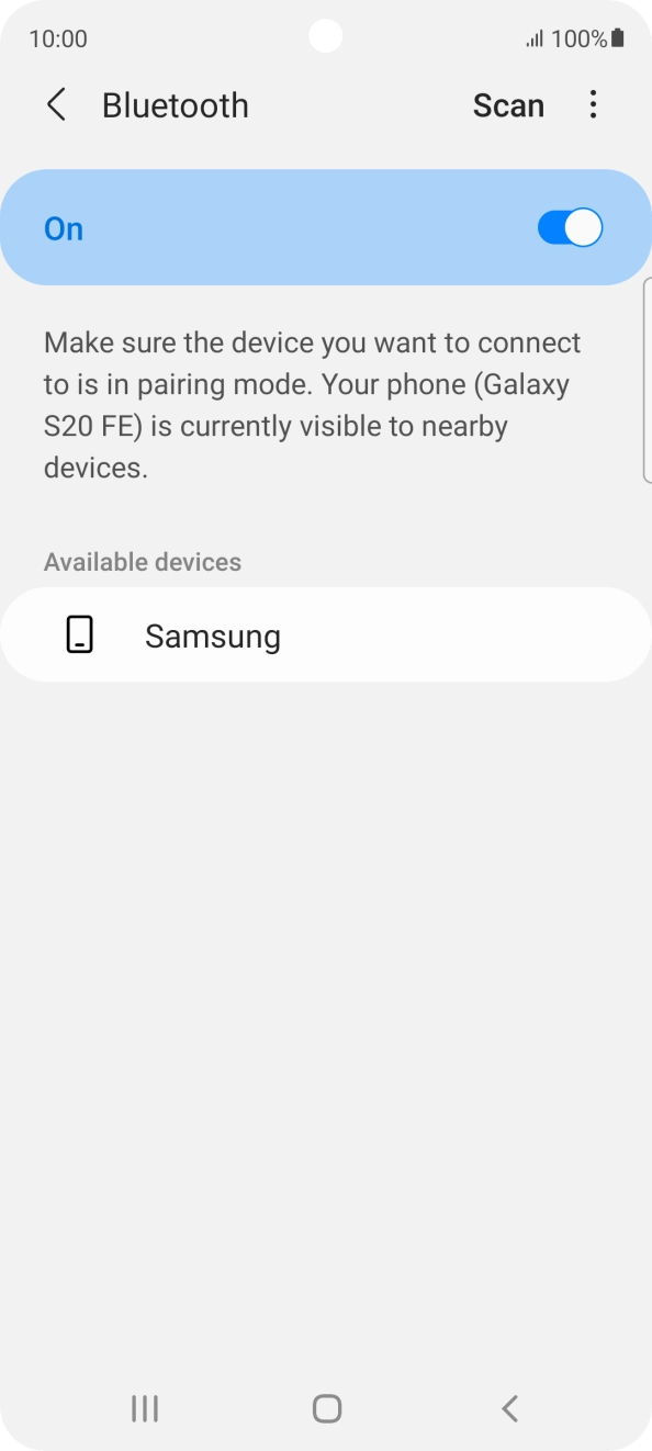 Press the required Bluetooth device and follow the instructions on the screen to pair the device with your phone.