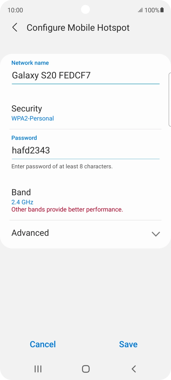 Press the field below 'Network name' and key in the required name. Press the field below 'Network name' and key in the required name.