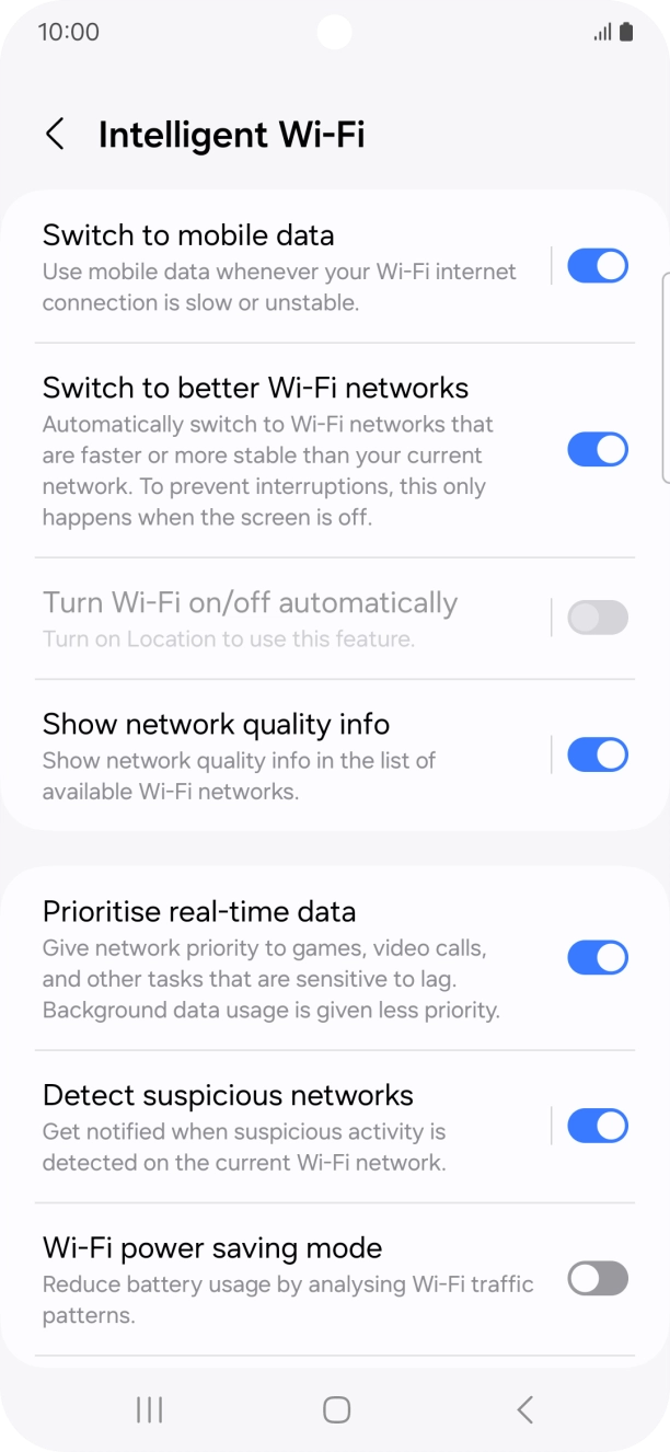 Press the indicator next to 'Switch to mobile data' to turn the function on or off. Press the indicator next to 'Switch to mobile data' to turn the function on or off.