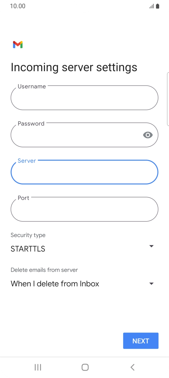 Press the field below 'Port' and key in 110. Press the field below 'Port' and key in 110.