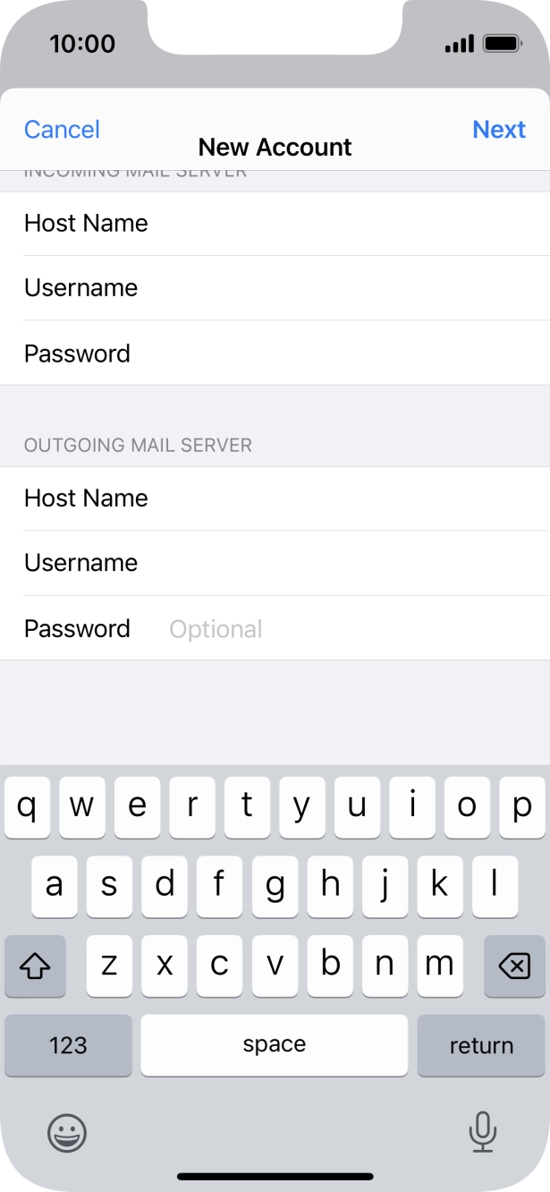 Press Password and key in the password for your email account. Press Password and key in the password for your email account.