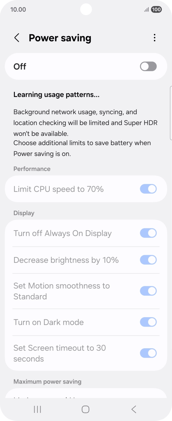 Press the indicator below 'Power saving' to turn on the function.
