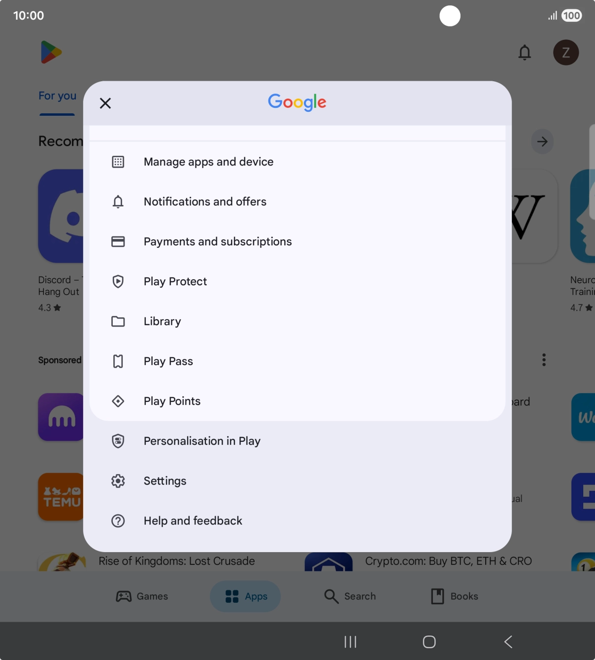Press Manage apps and device.