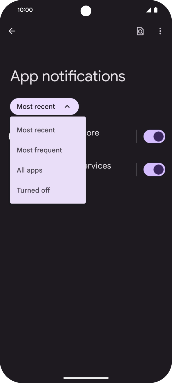 Press the required setting.