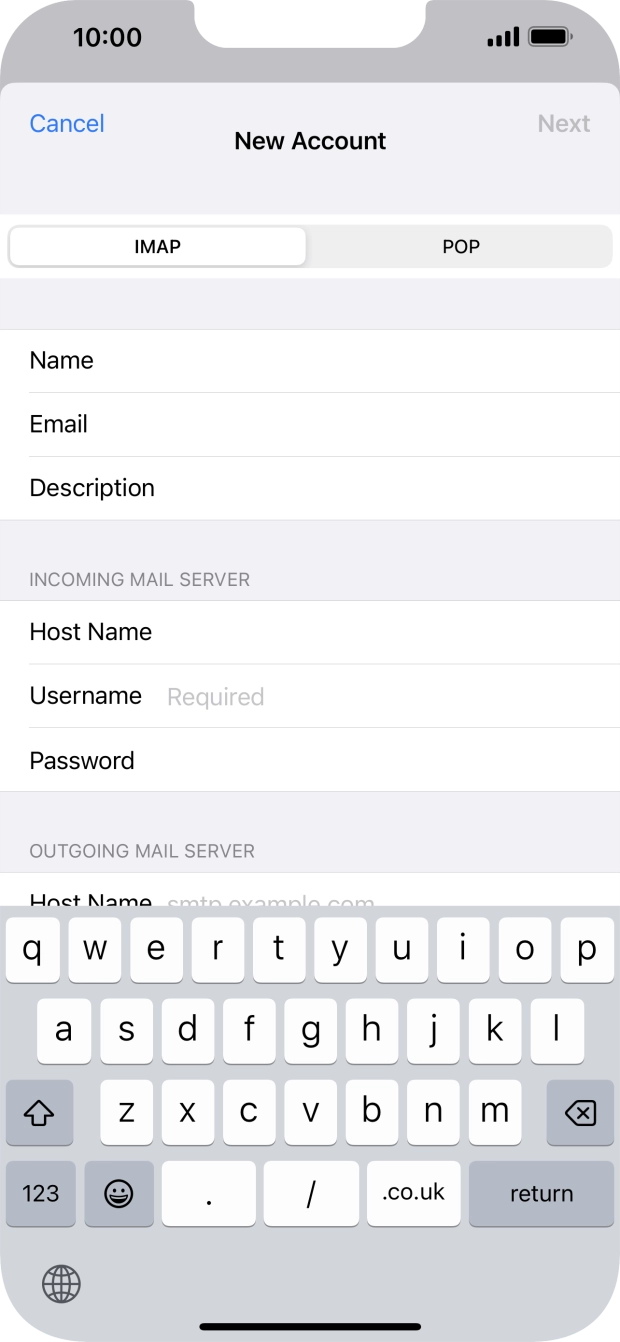 Press Username and key in the username for your email account. Press Username and key in the username for your email account.