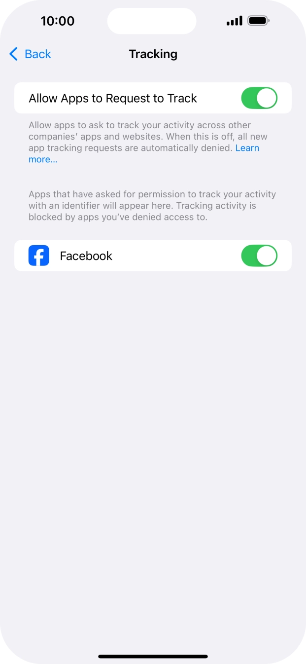 Press the indicator next to 'Allow Apps to Request to Track' to turn the function on or off.