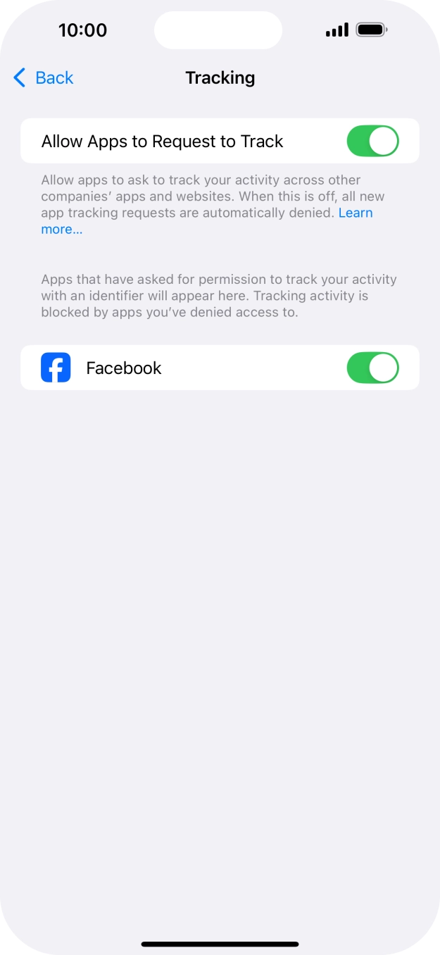 Press the indicator next to 'Allow Apps to Request to Track' to turn the function on or off.