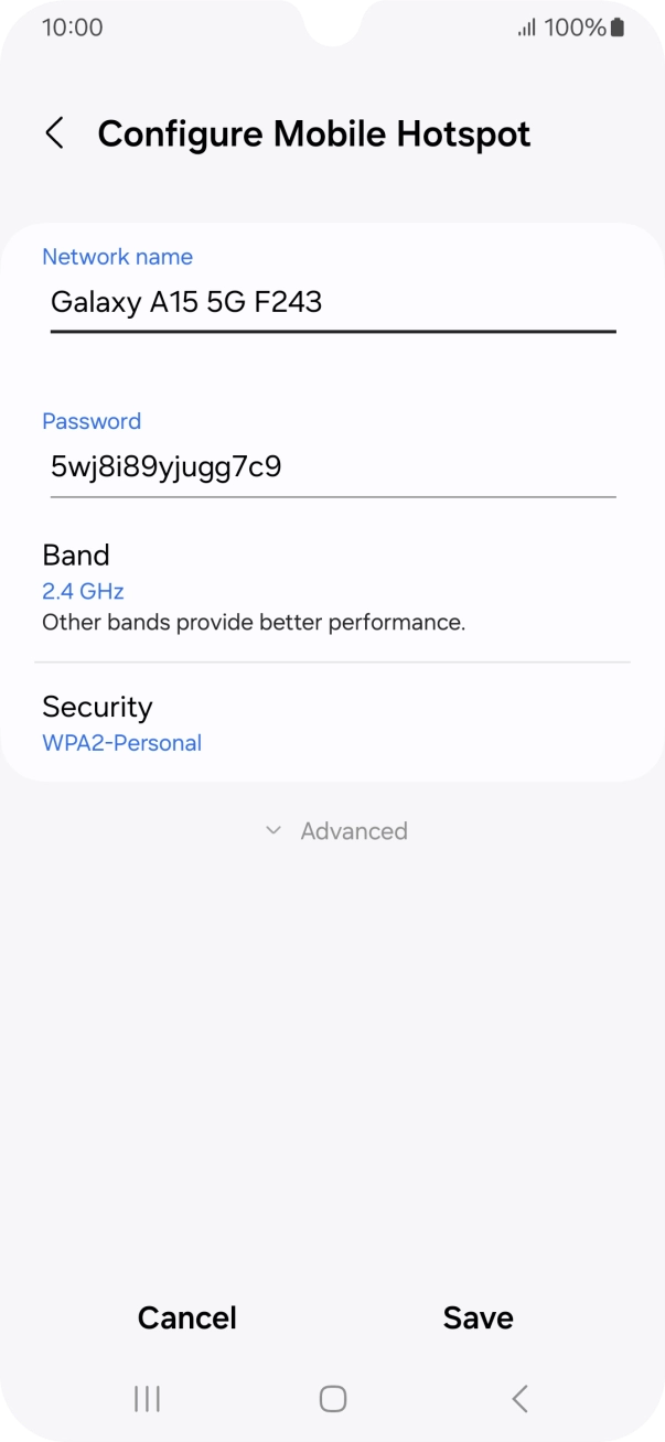 Press the field below 'Network name' and key in the required name.