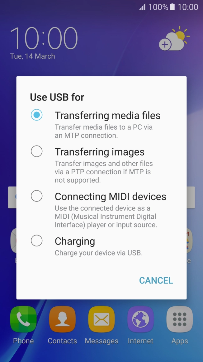 Press Transfering media files to turn on the function.