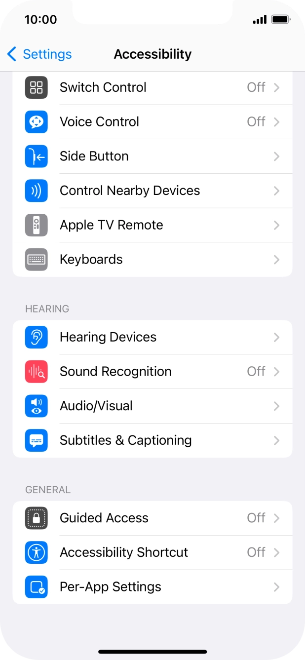 Press the required category below 'HEARING' and follow the instructions on the screen to select the required settings.