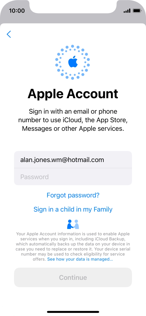 Press Password and key in the password for your Apple ID.