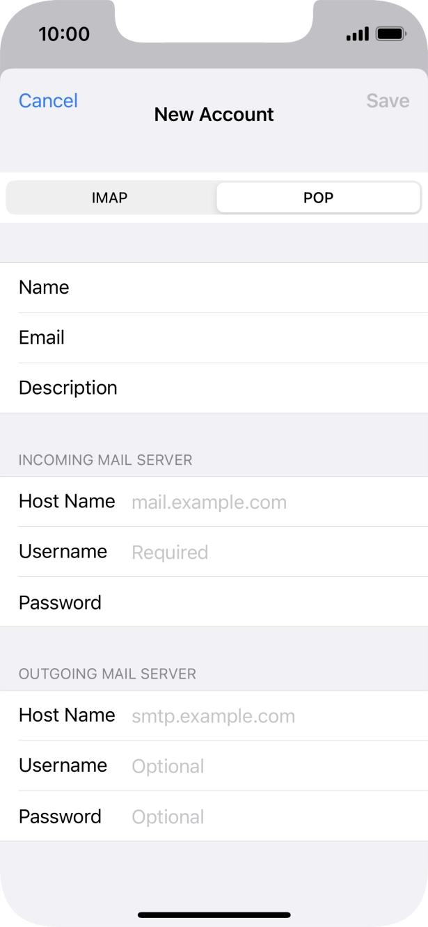 Press Host Name and key in the name of your email provider's incoming server. Press Host Name and key in the name of your email provider's incoming server.