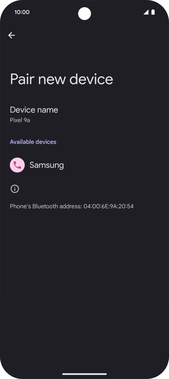 Press the required Bluetooth device and follow the instructions on the screen to pair the device with your phone.