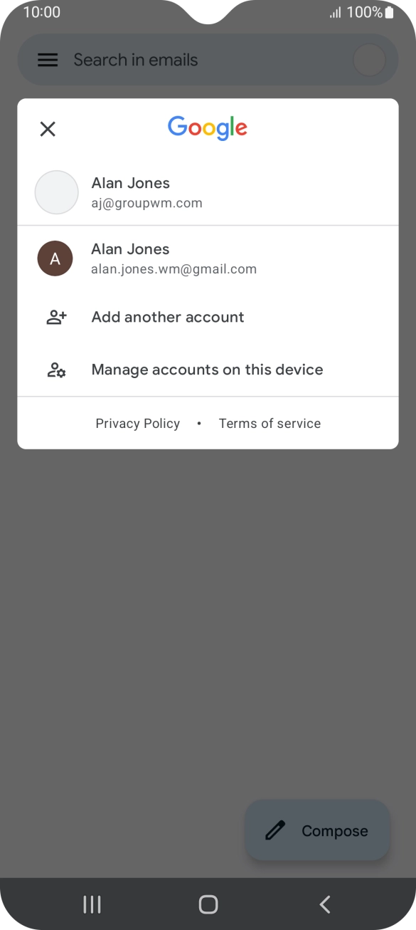 Press the required email account. Press the required email account.