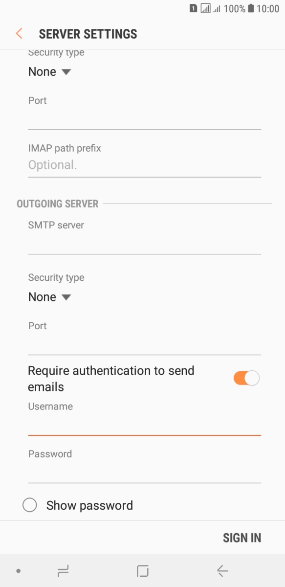 Press the field below 'Password' and key in the password of your email provider's outgoing server.