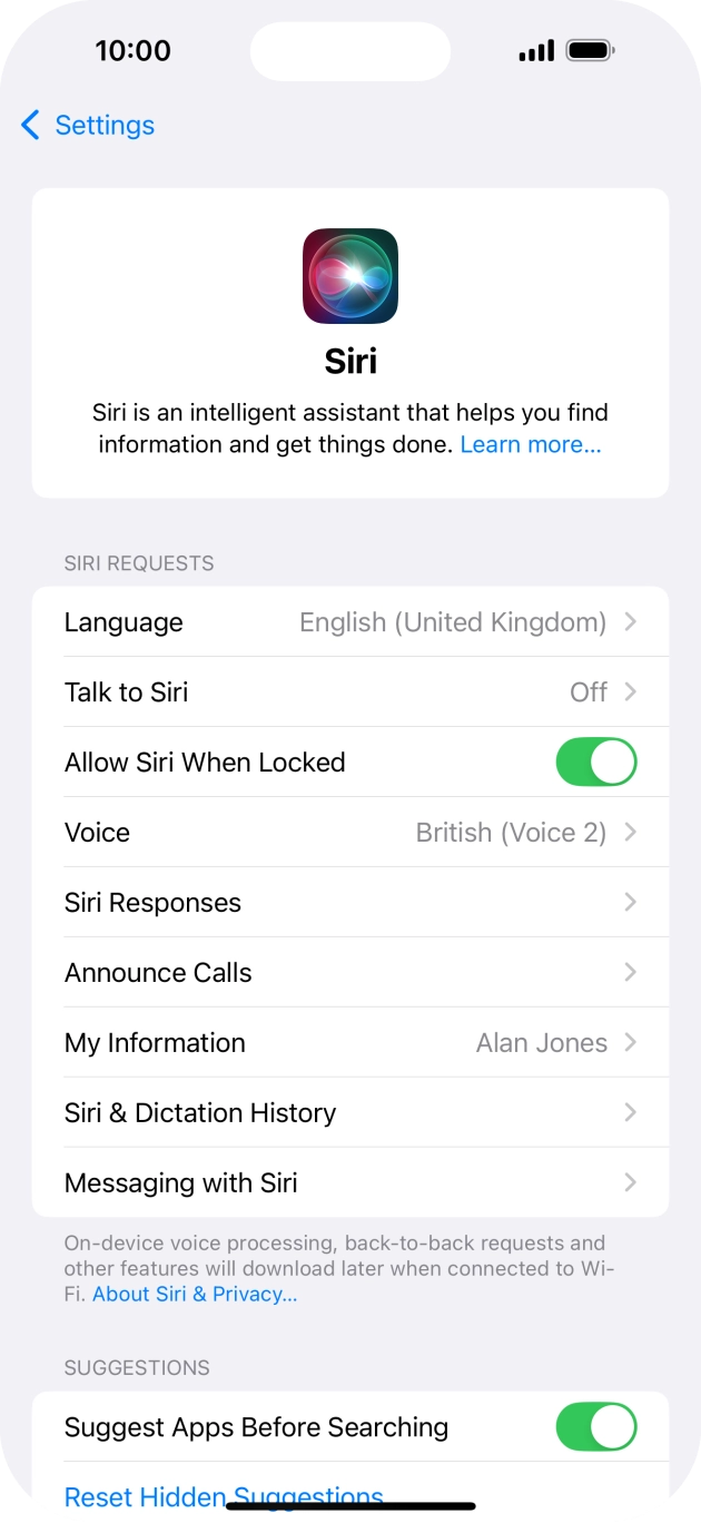 Press the indicator next to 'Allow Siri When Locked' to turn the function on or off.